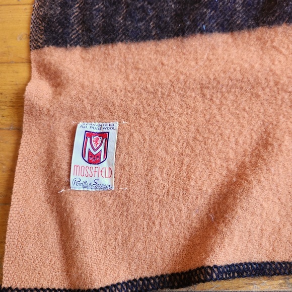 Mossfield Orange Black Striped Wool Blanket - Picture 1 of 6